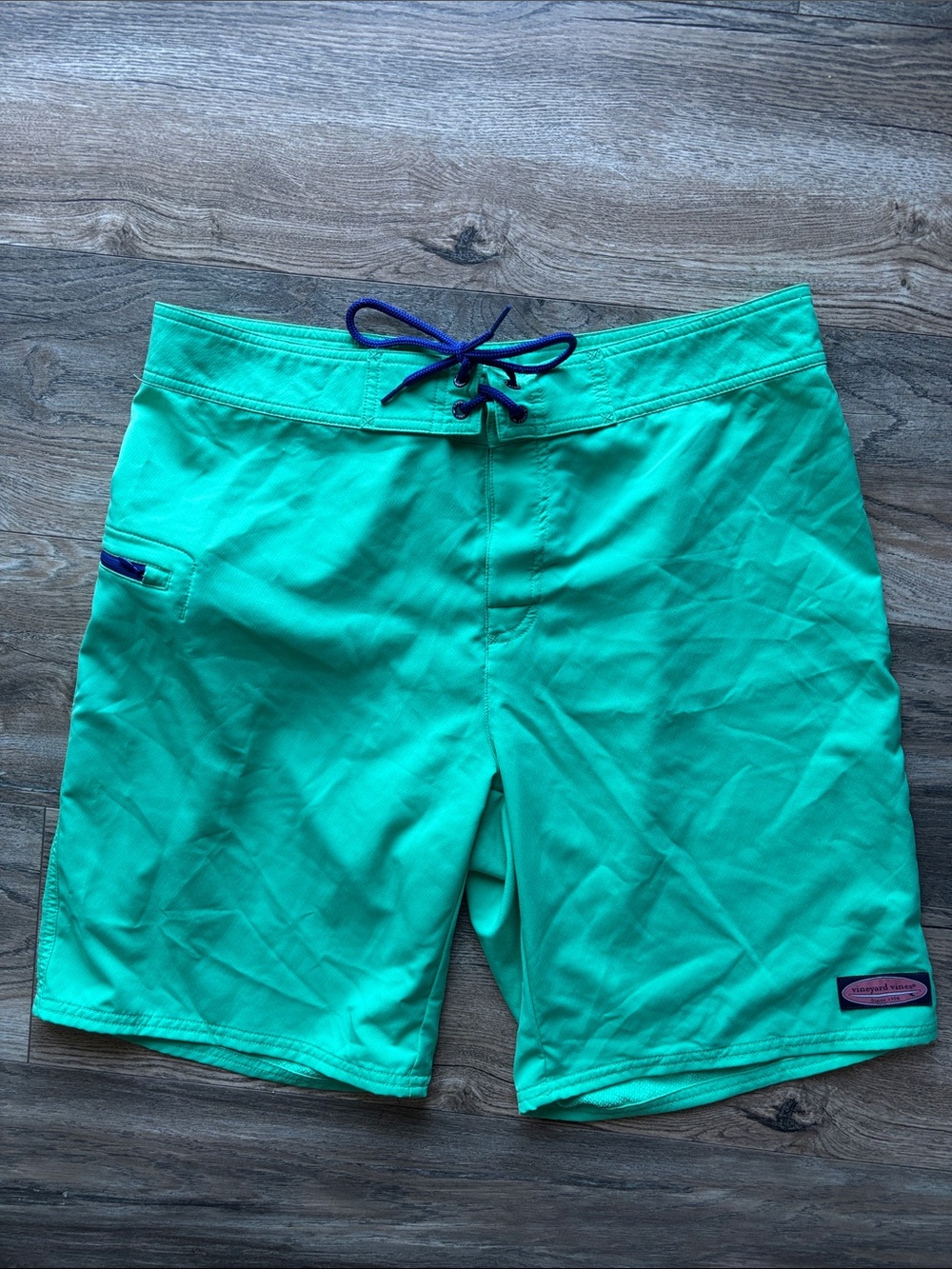 Vineyard Vines Teal Swim Board Shorts with Navy Drawstring